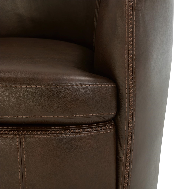 Maklaine Vintage Brown All Italian Leather Swivel Club Chair