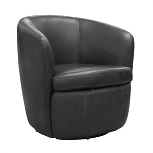 Maklaine Vintage Slate All Italian Leather Swivel Club Chair