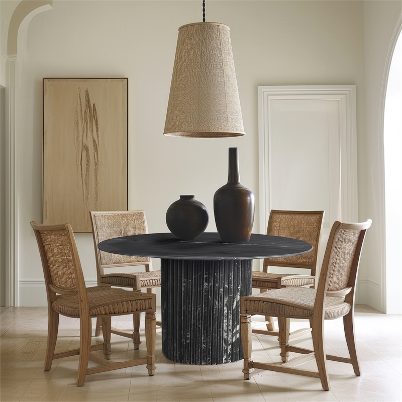Maklaine Contemporary Black Marble with White Veining Dining Table