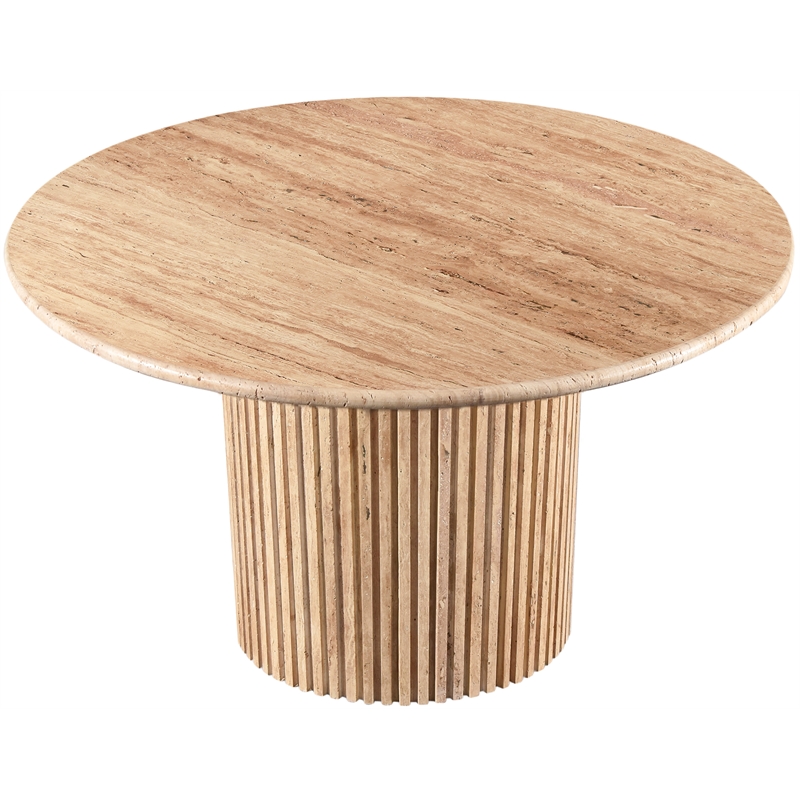 Maklaine Contemporary Natural Beige Travertine Stone Dining Table