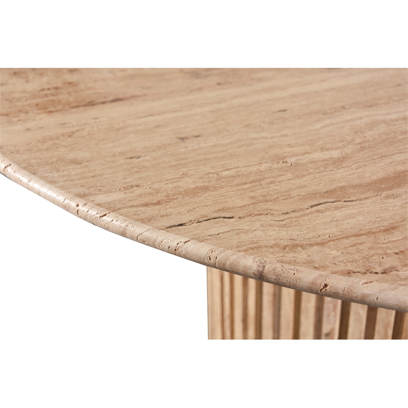 Maklaine Contemporary Natural Beige Travertine Stone Dining Table