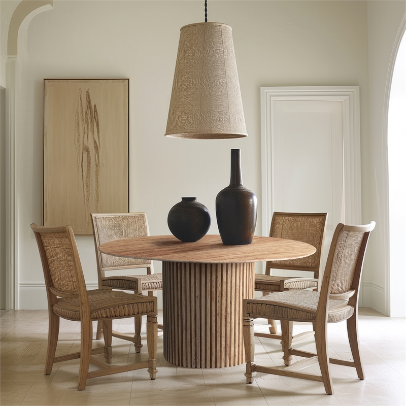 Maklaine Contemporary Natural Beige Travertine Stone Dining Table