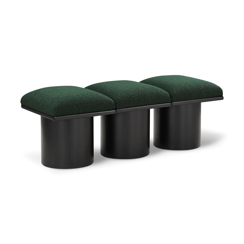Maklaine Contemporary Green Boucle Fabric Bench in Black Finish
