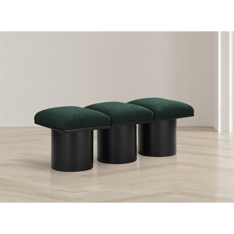 Maklaine Contemporary Green Boucle Fabric Bench in Black Finish