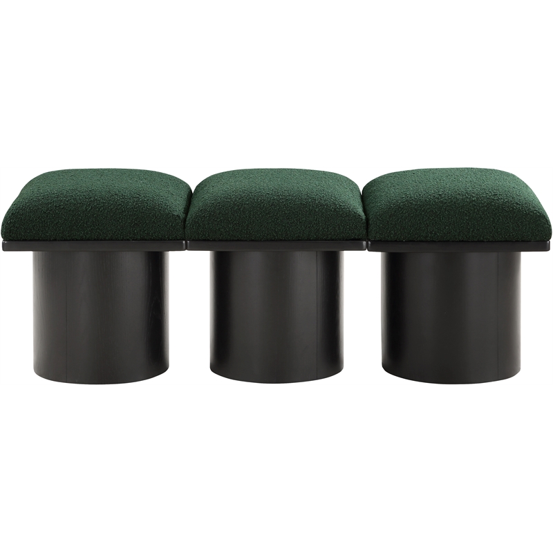 Maklaine Contemporary Green Boucle Fabric Bench in Black Finish