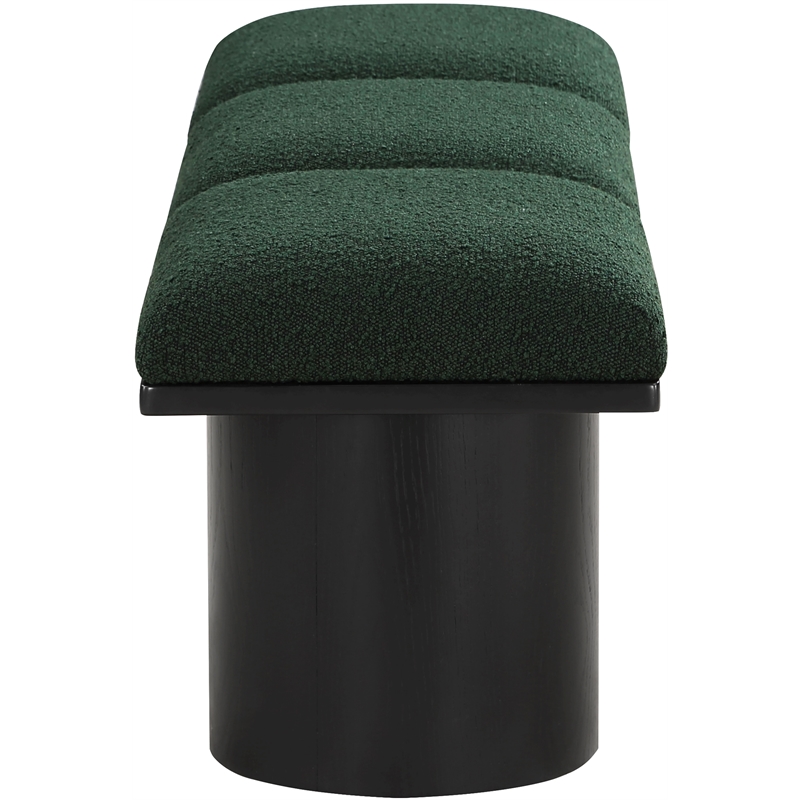 Maklaine Contemporary Green Boucle Fabric Bench in Black Finish