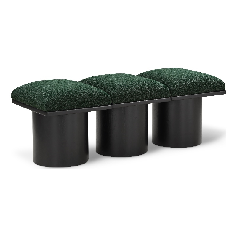 Maklaine Contemporary Green Boucle Fabric Bench in Black Finish