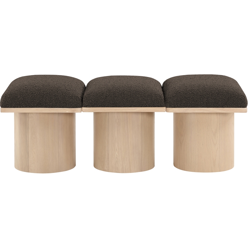 Maklaine Contemporary Brown Boucle Fabric Bench in Natural Finish