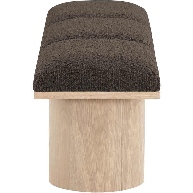 Maklaine Contemporary Brown Boucle Fabric Bench in Natural Finish