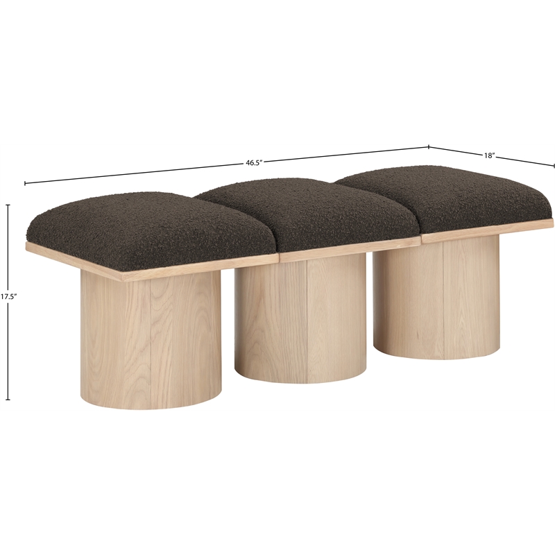 Maklaine Contemporary Brown Boucle Fabric Bench in Natural Finish