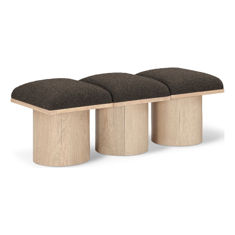Maklaine Contemporary Brown Boucle Fabric Bench in Natural Finish