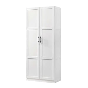 Maklaine Contemporary Engineered Wood Storage Cabinet in White