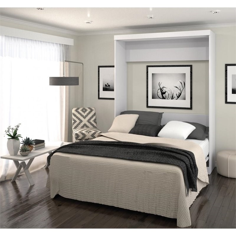 Maklaine Contemporary Queen Murphy Bed 65-inch Space-Saving in White
