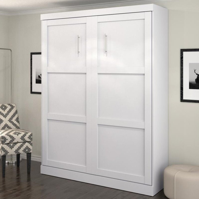 Maklaine Contemporary Queen Murphy Bed 65-inch Space-Saving in White
