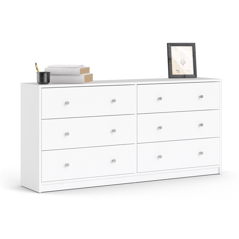 Maklaine Set of 3 Chest and Nightstand and Double Dresser in White
