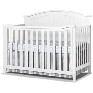 Maklaine Contemporary Wood Adjustable Height 4-in-1 Crib in White