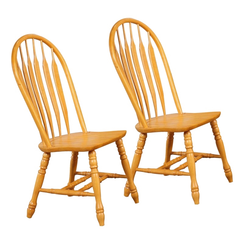 Maklaine Windsor Dining Side Chairs in Light Oak Solid Wood (Set of 2)