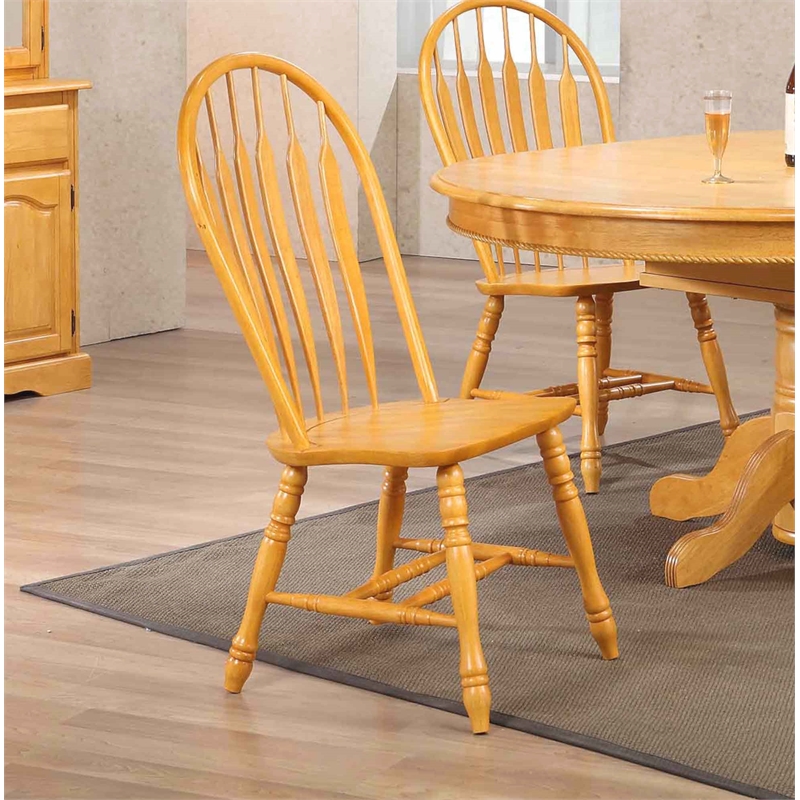 Maklaine Windsor Dining Side Chairs in Light Oak Solid Wood (Set of 2)