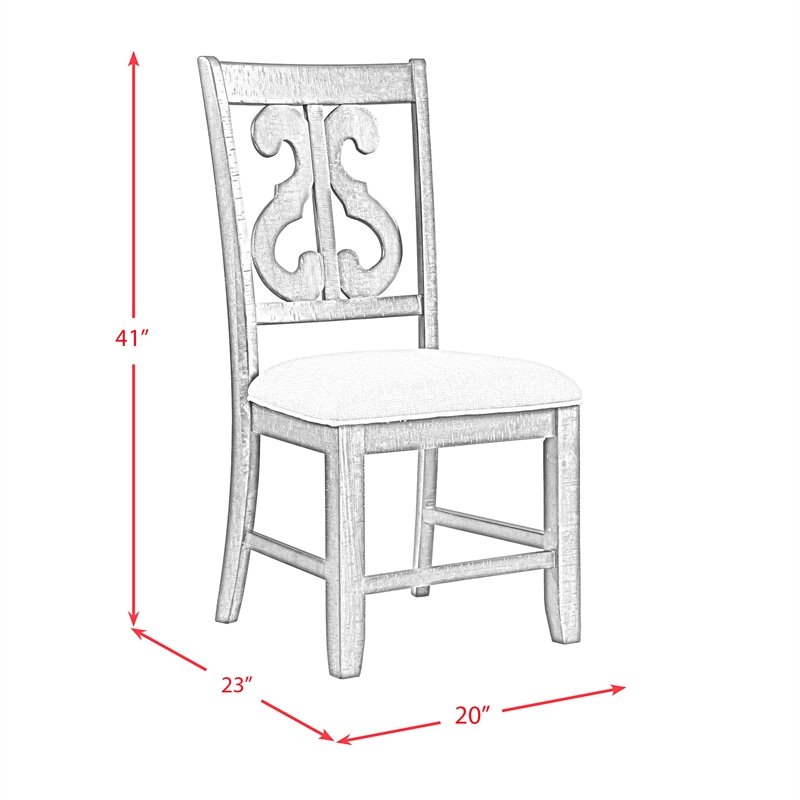 Maklaine Transitional Wood Swirl Back Side Chair Set in White