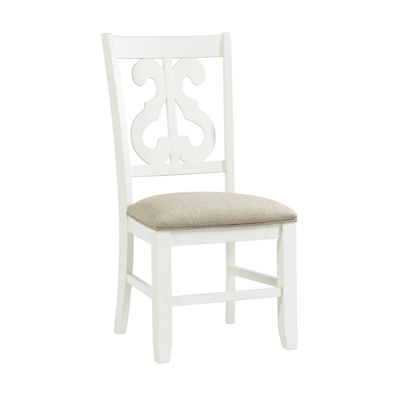 Maklaine Transitional Wood Swirl Back Side Chair Set in White