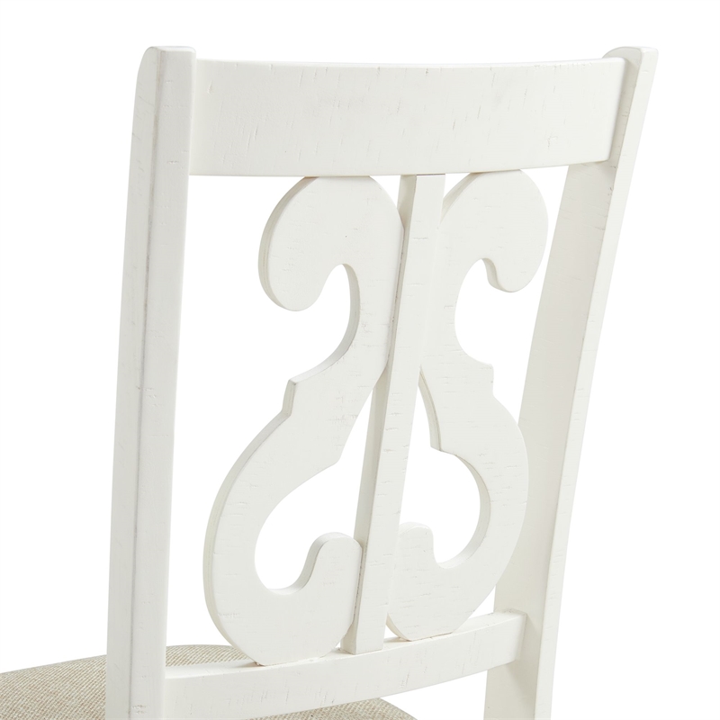 Maklaine Transitional Wood Swirl Back Side Chair Set in White