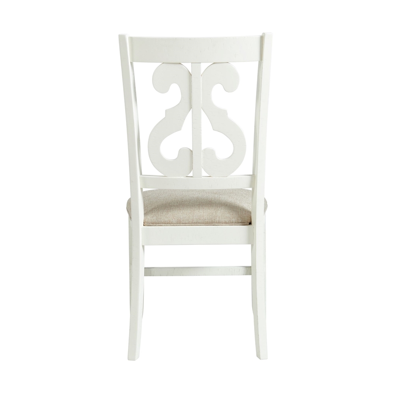 Maklaine Transitional Wood Swirl Back Side Chair Set in White