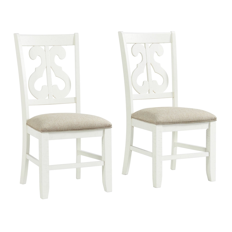 Maklaine Transitional Wood Swirl Back Side Chair Set in White