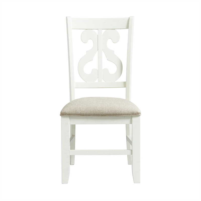 Maklaine Transitional Wood Swirl Back Side Chair Set in White