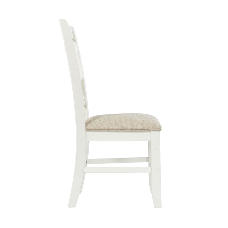 Maklaine Transitional Wood Swirl Back Side Chair Set in White