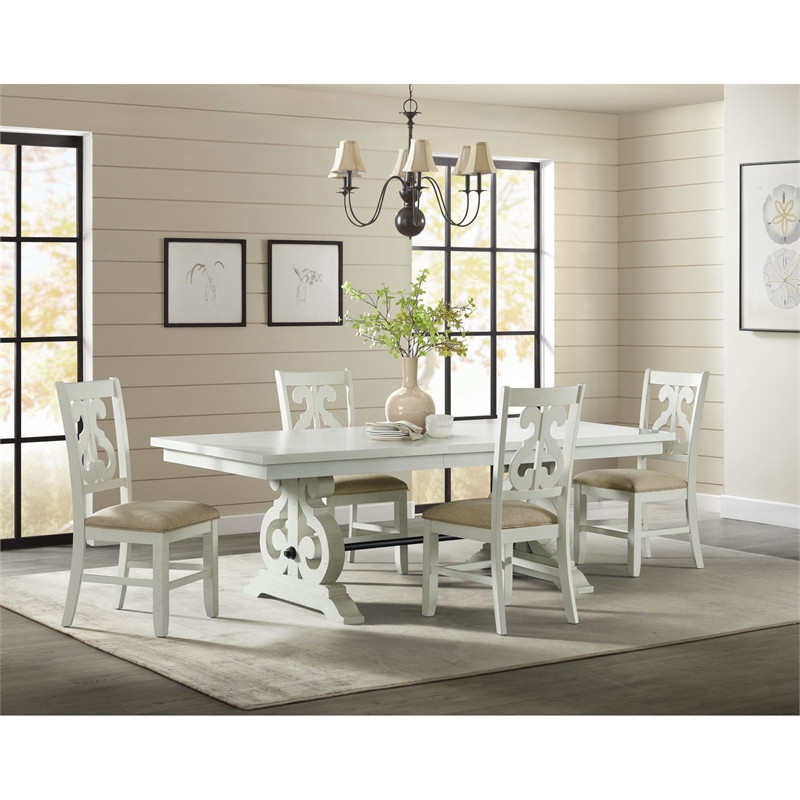 Maklaine Transitional Wood Swirl Back Side Chair Set in White
