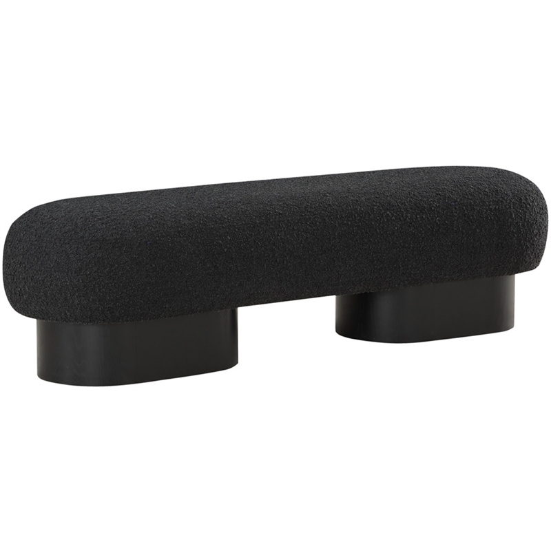 Maklaine Contemporary Luxurious Black Finish Boucle Fabric Bench