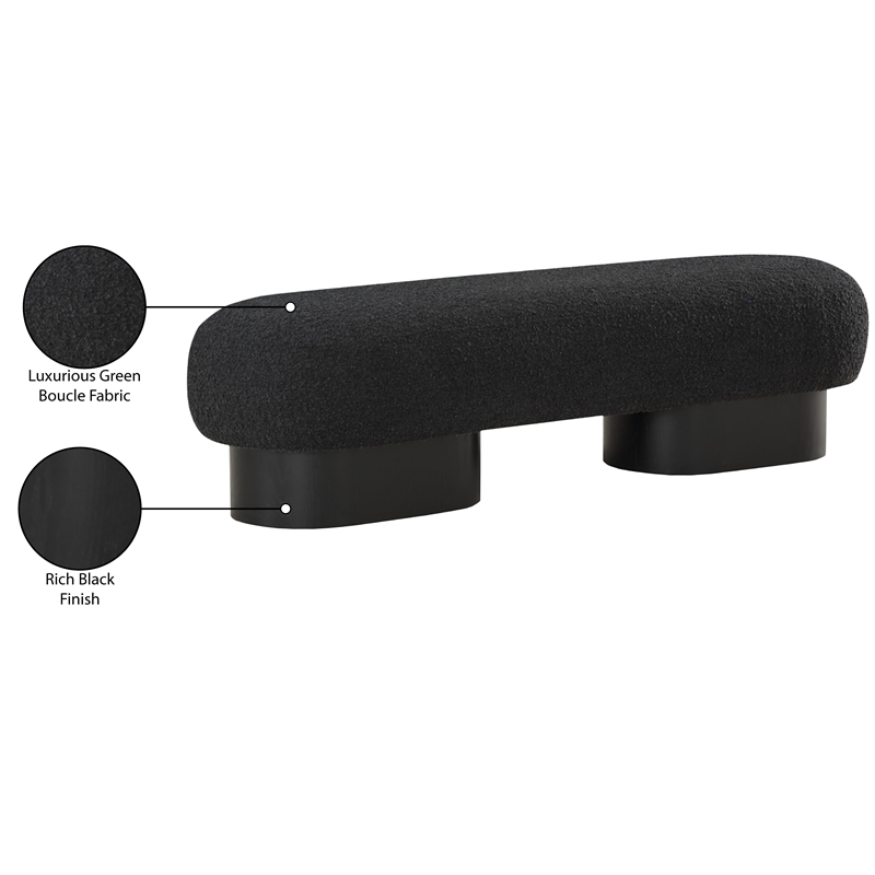 Maklaine Contemporary Luxurious Black Finish Boucle Fabric Bench