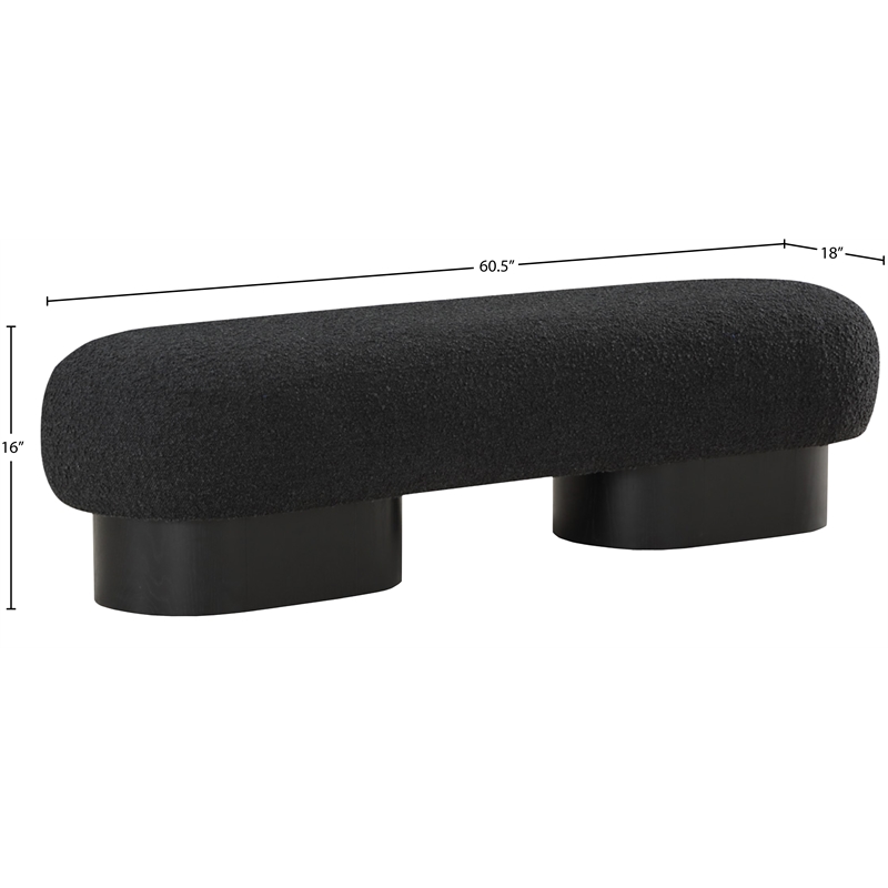 Maklaine Contemporary Luxurious Black Finish Boucle Fabric Bench