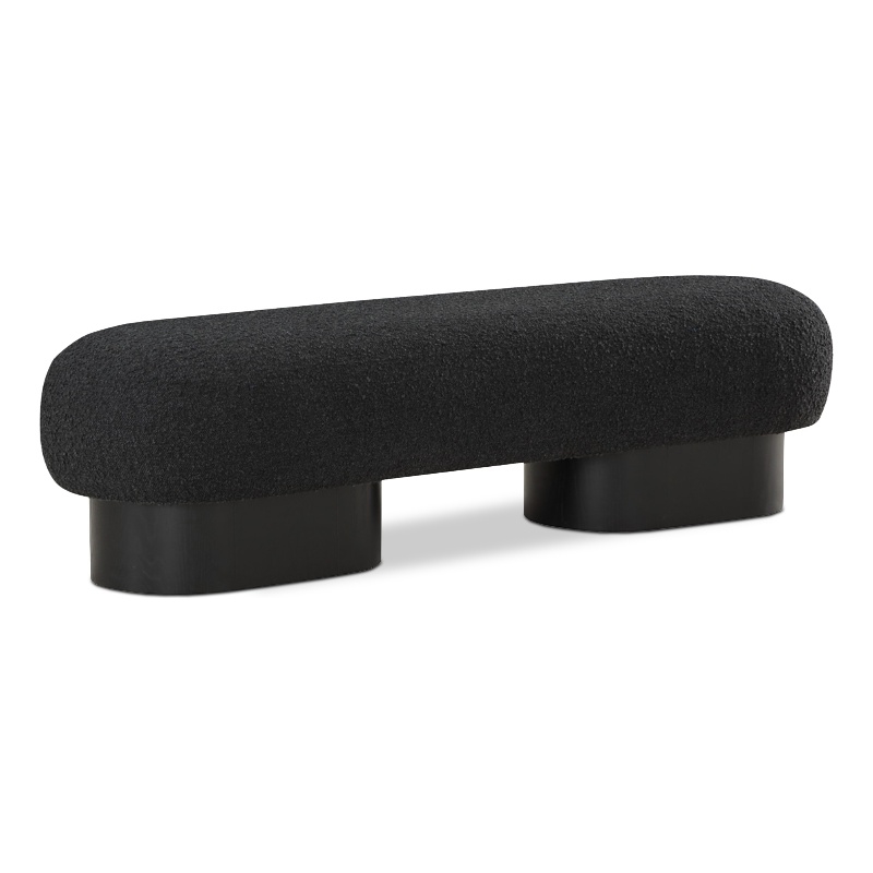 Maklaine Contemporary Luxurious Black Finish Boucle Fabric Bench