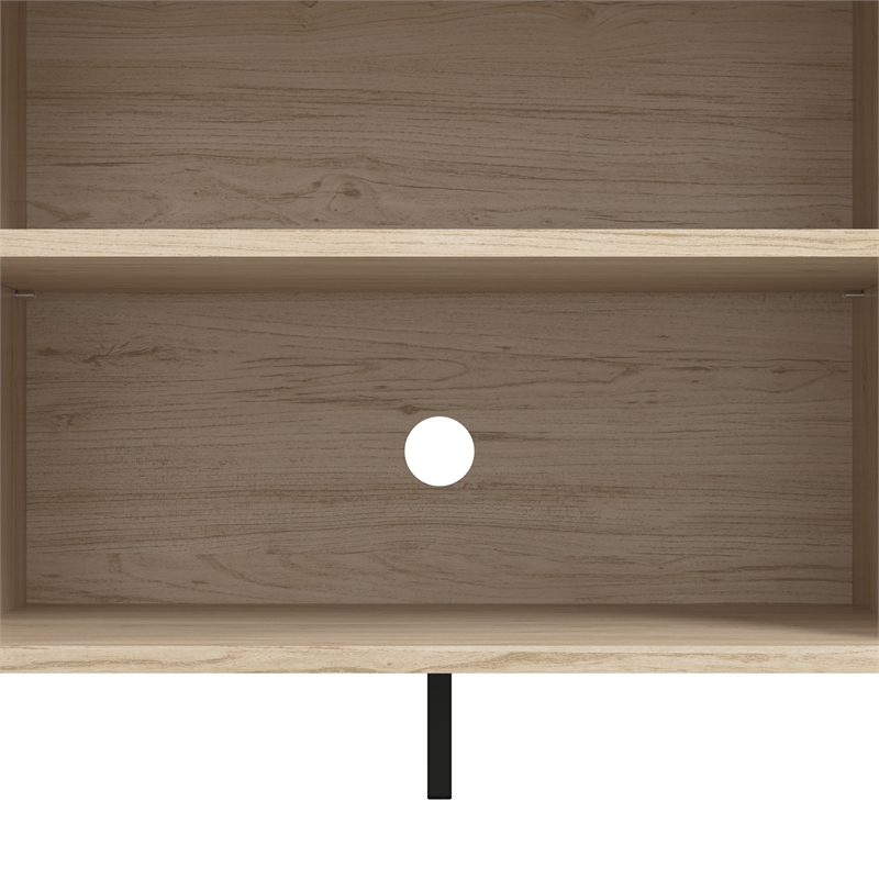 Maklaine 58W TV Stand with Doors and Shelves in Natural Elm - Engineered Wood