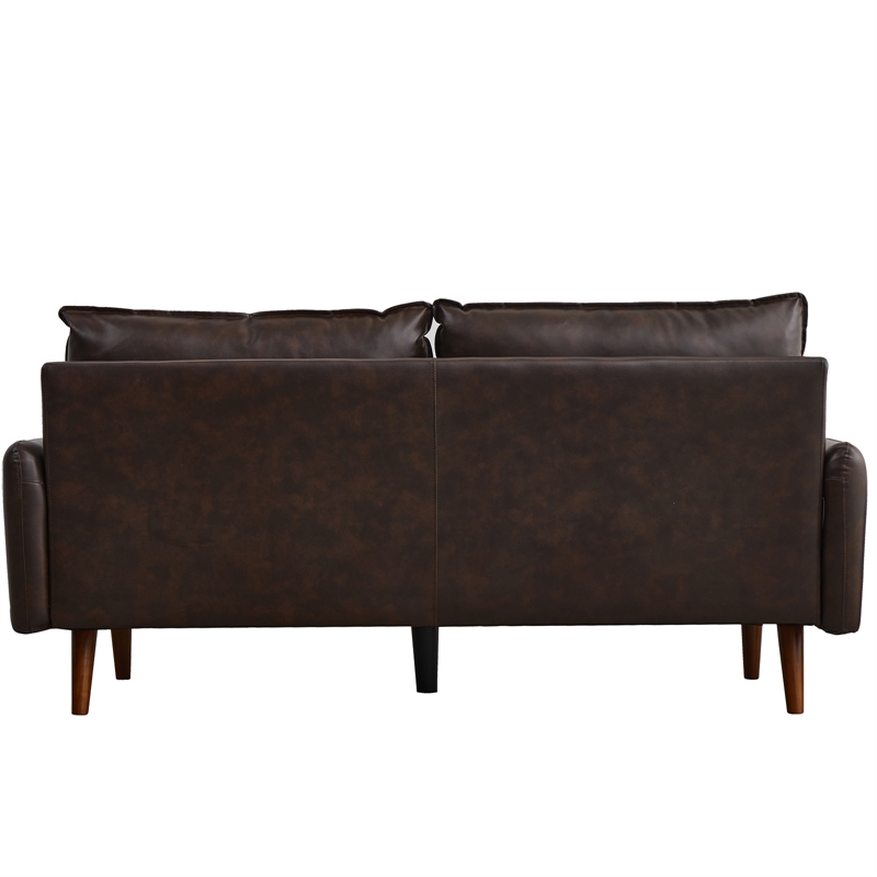 Maklaine Faux Leather Sofa Modern Couch with Wooden Legs in Brown