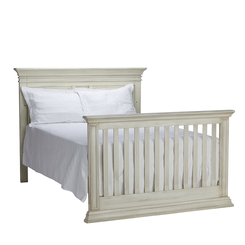 Maklaine Contemporary Wood Full Bed Conversion Kit Antique White