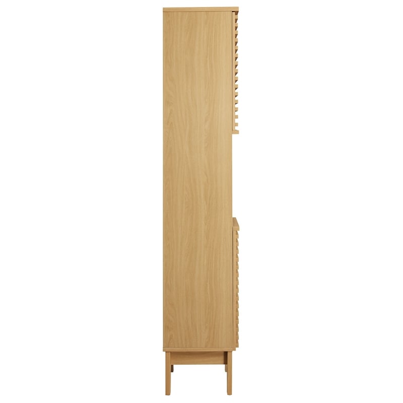 Maklaine Contemporary Tall Narrow Bathroom Storage Cabinet in Oak