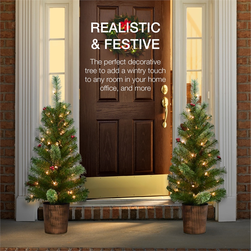 Maklaine Contemporary 2 Piece Plastic 3.5Ft Pre-Lit Green Pot Tree