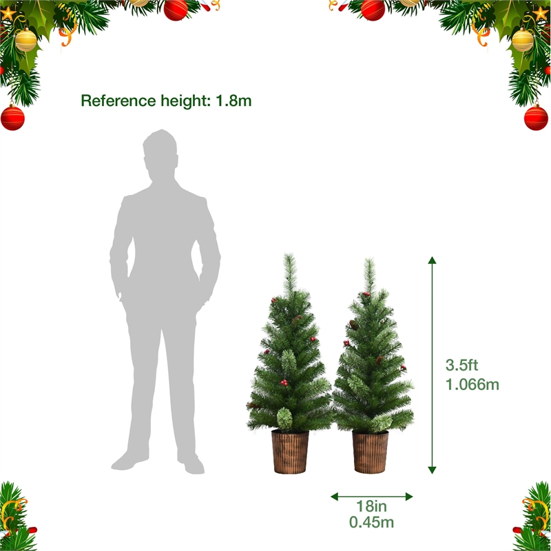 Maklaine Contemporary 2 Piece Plastic 3.5Ft Pre-Lit Green Pot Tree