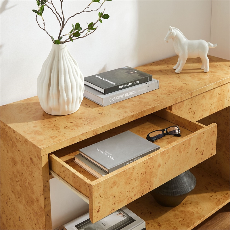 Maklaine Contemporary 2-Drawer Burl Wood Laminated Console Table in Brown