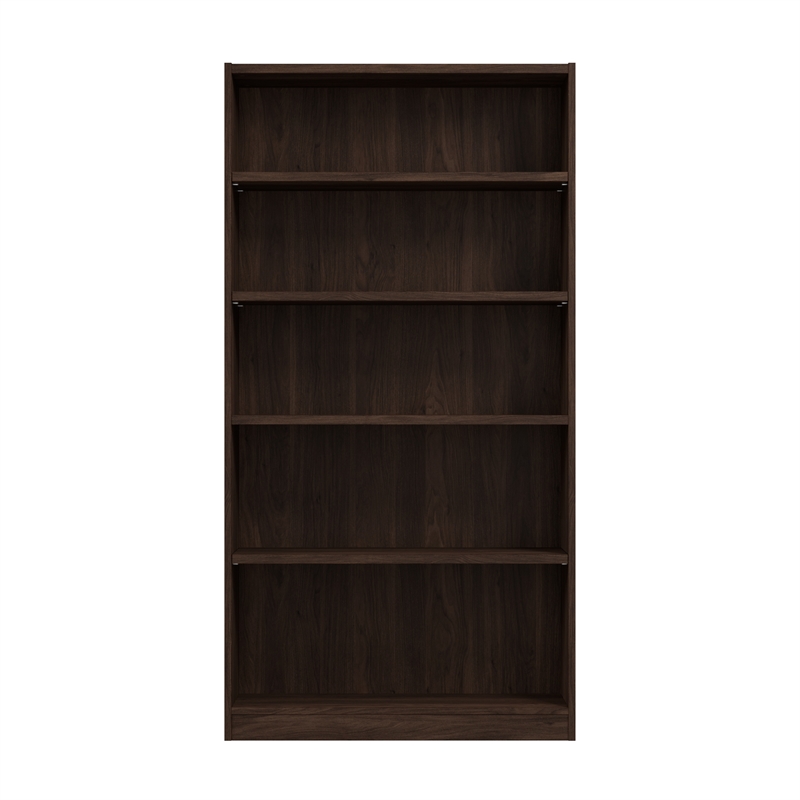 Maklaine Universal Tall 5 Shelf Bookcase in Black Walnut - Engineered Wood