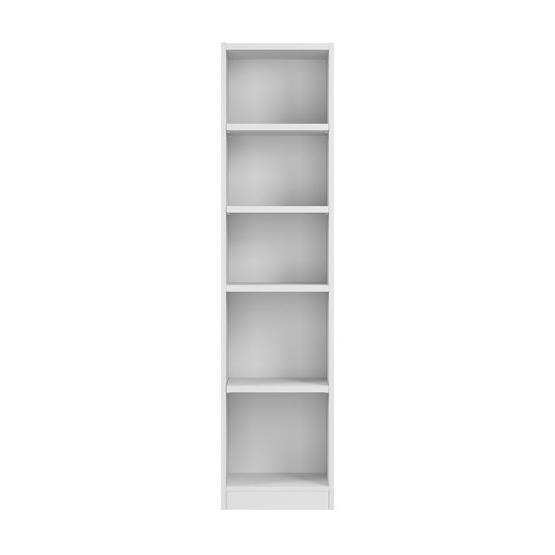 Maklaine Universal 17W Narrow 5 Shelf Bookcase in White - Engineered Wood