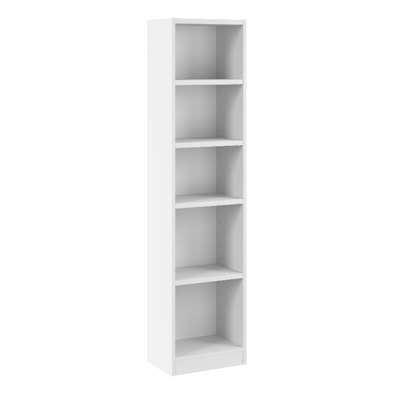 Maklaine Universal 17W Narrow 5 Shelf Bookcase in White - Engineered Wood