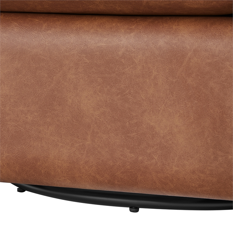Maklaine Contemporary Saddle Brown Faux Leather Swivel Barrel Chair