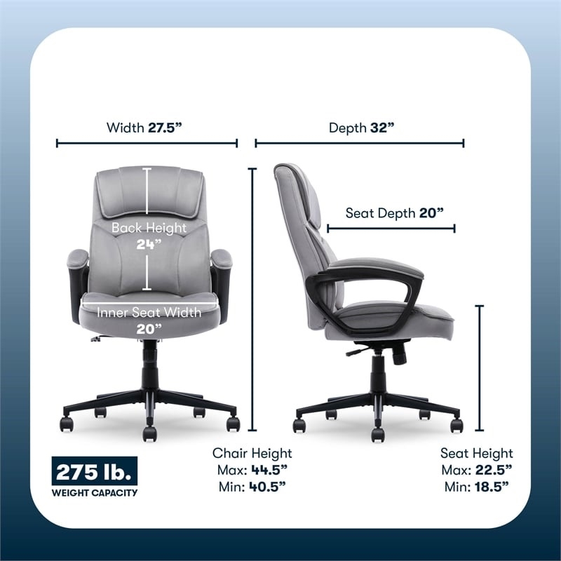 Maklaine Executive Office Chair Padded Armrest Gray Velvet Fabric