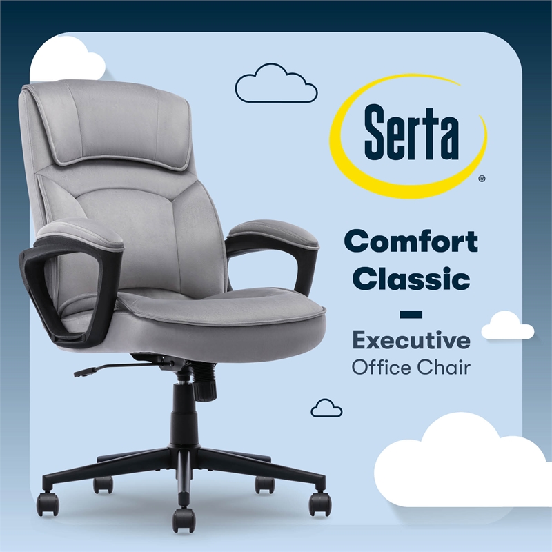 Maklaine Executive Office Chair Padded Armrest Gray Velvet Fabric