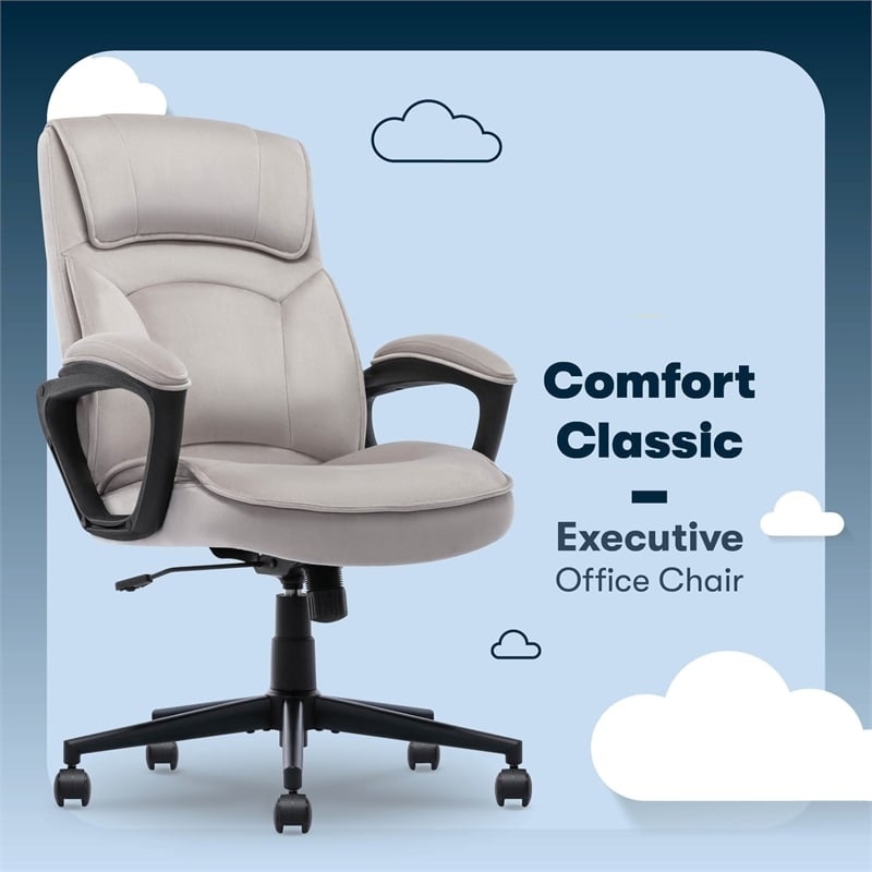Maklaine Executive Office Chair Padded Armrest Taupe Velvet Fabric