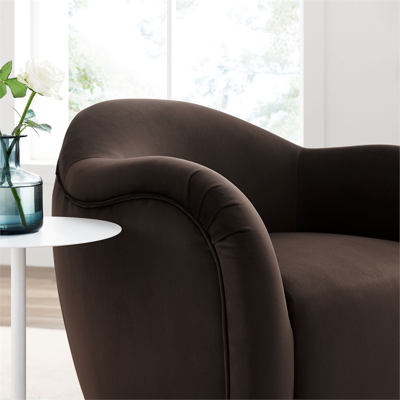 Maklaine Contemporary Swivel Armchair in Chocolate Brown Finish