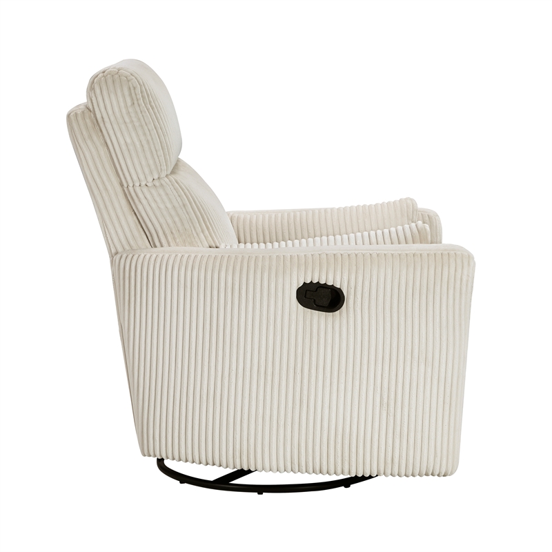 Maklaine Contemporary Corduroy Swivel Glider Reclining Chair in Beige